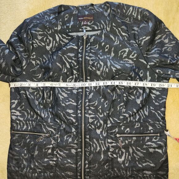 Dana Buchman Blk Denim Jacket Exotic Metallic Animal Print O-Neck Womens Sz 14 - Picture 8 of 8